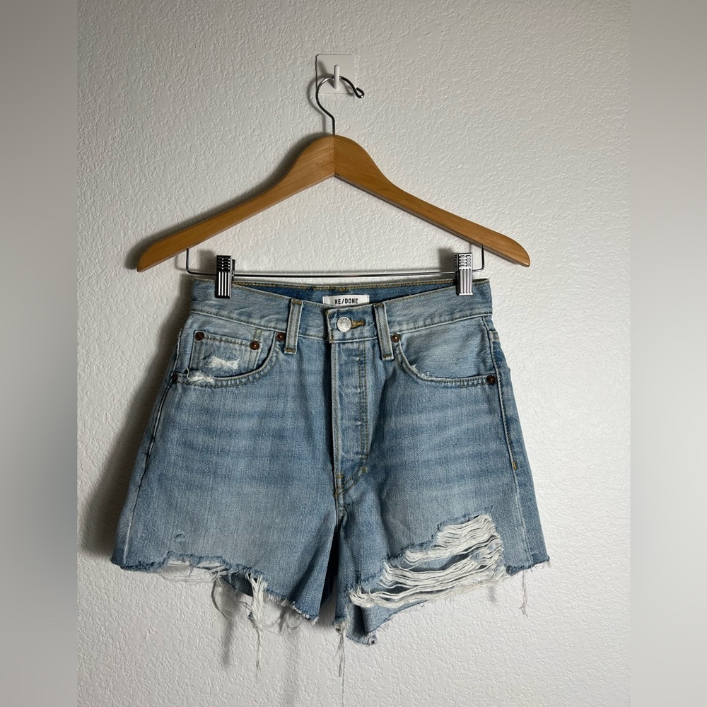 Re/done distressed‎ button fly blue denim shorts 23